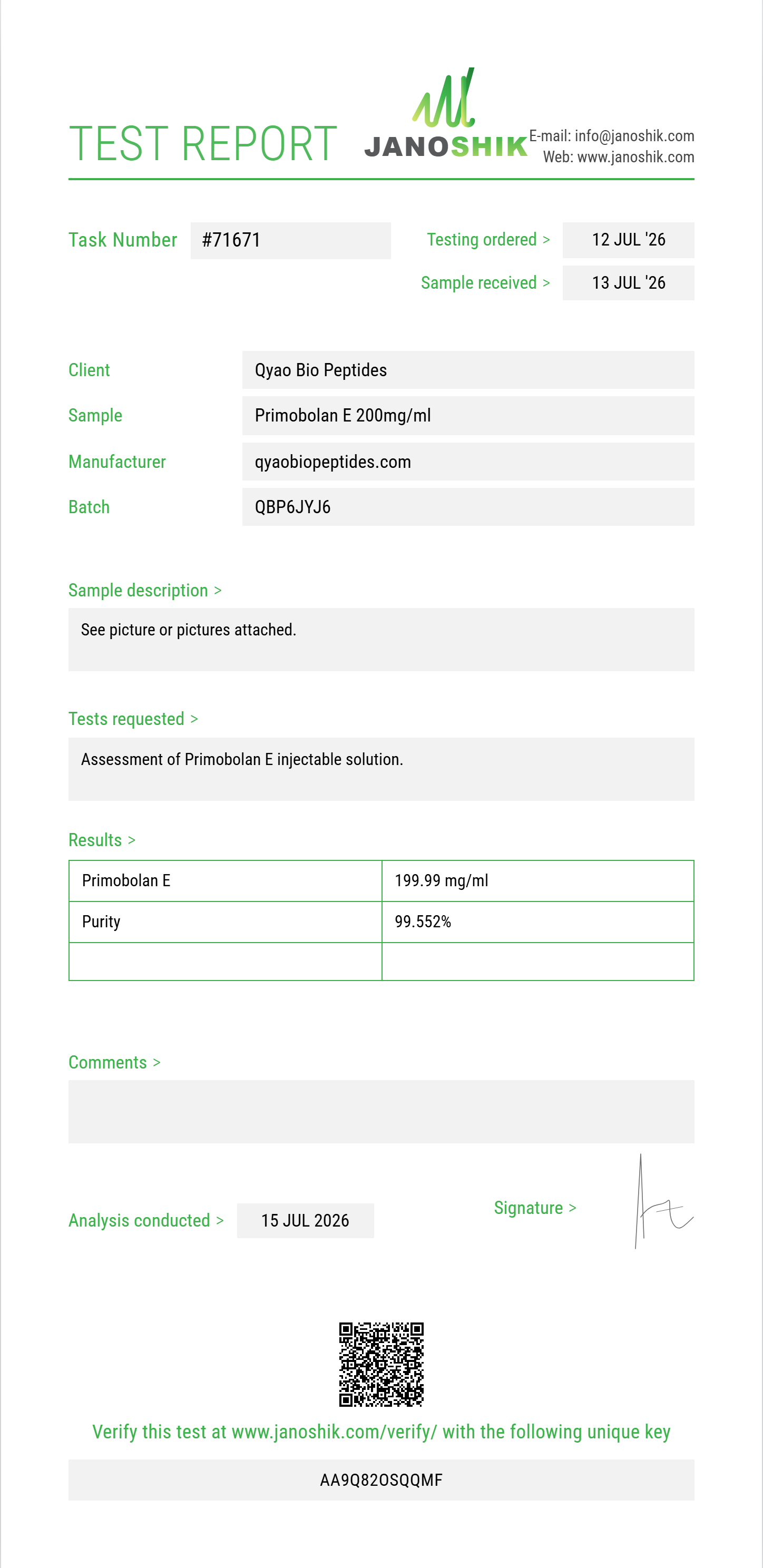 Primobolan E Purity Test Report by Medutest