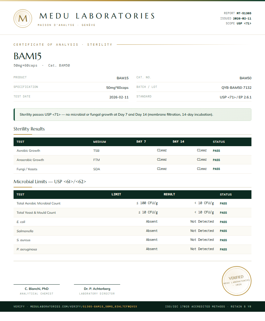 BAM15 Sterility report by Medutest